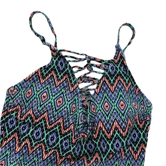 Southwestern One Piece Swimsuit Boho Ladder V Neck Hip Cut Outs Juniors 1X 17 - Picture 2 of 9